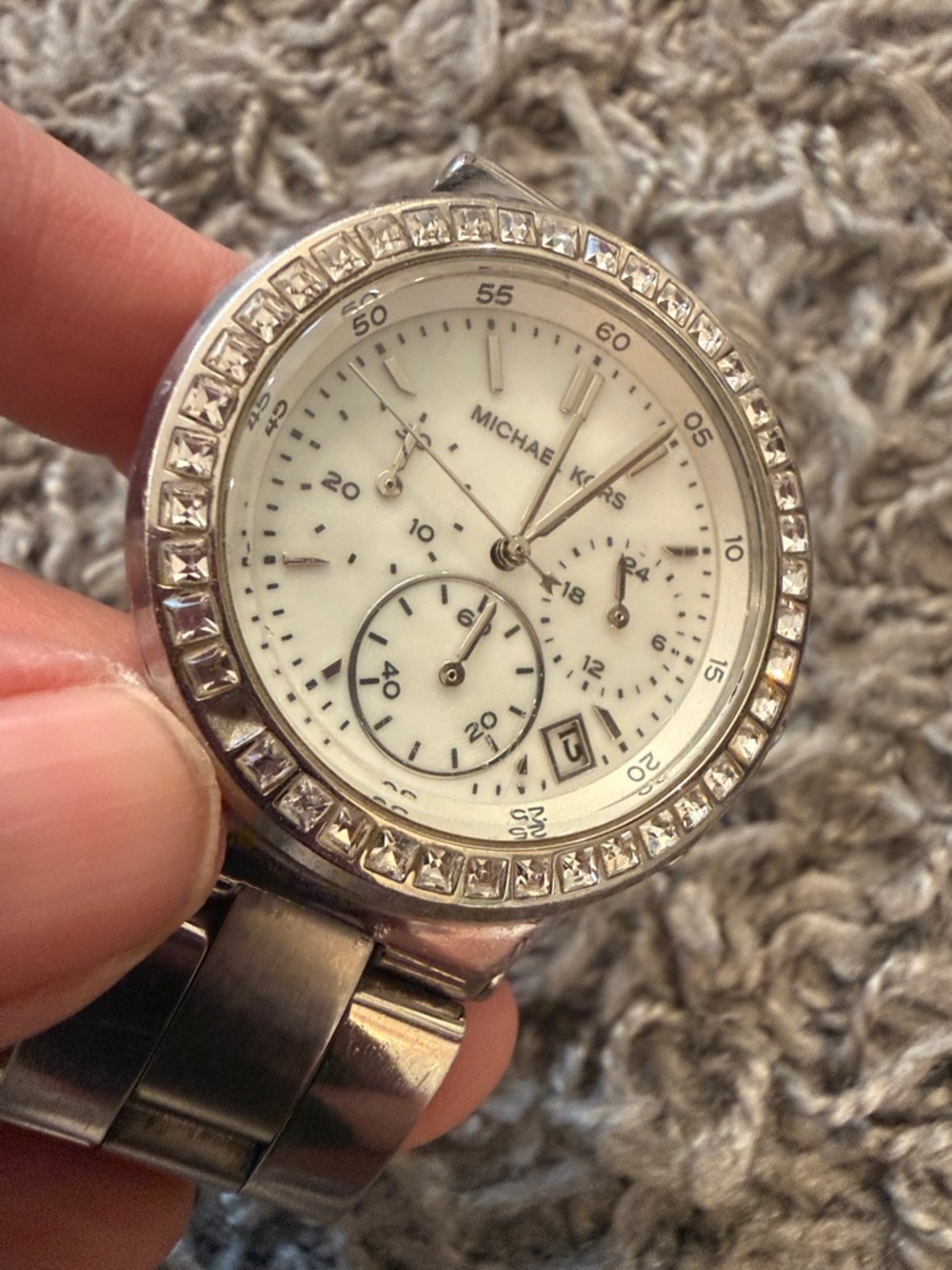 Michael Kors Silver and White Crystal-Trim Chronograph Watch - Picture 6 of 9